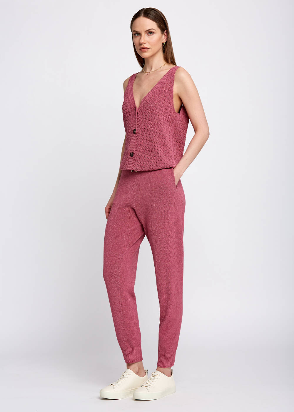 Beli Bağcıklı Pembe Triko Jogging Pantolon - 2