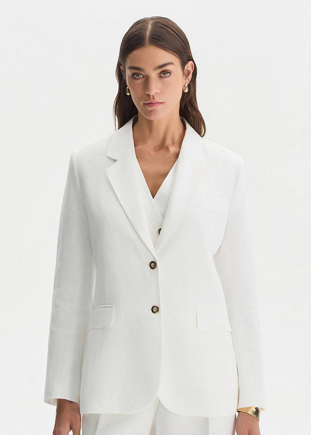 Beyaz Keten Blazer Ceket - 2