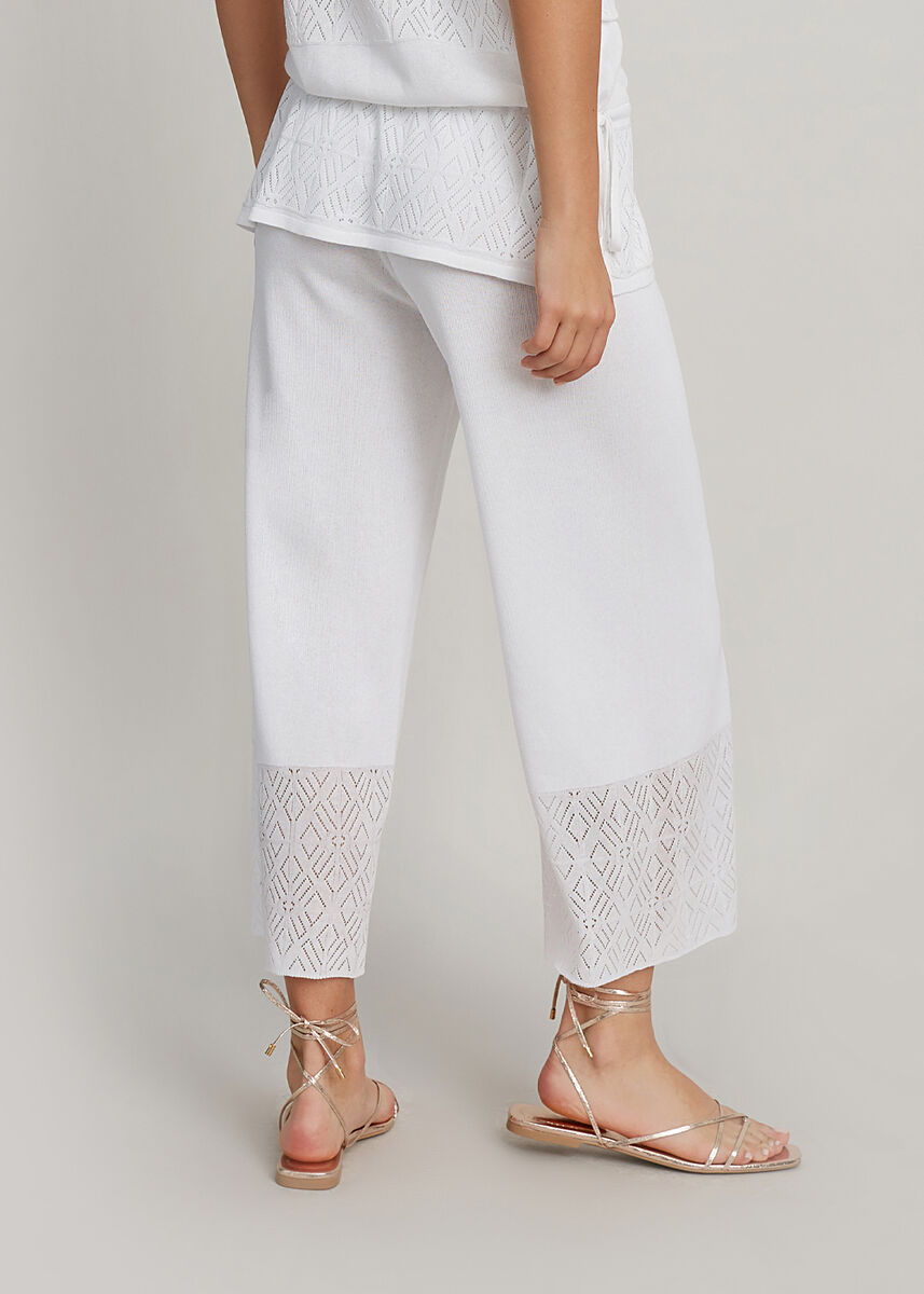Beyaz Yazlık Crop Triko Pantolon · 3