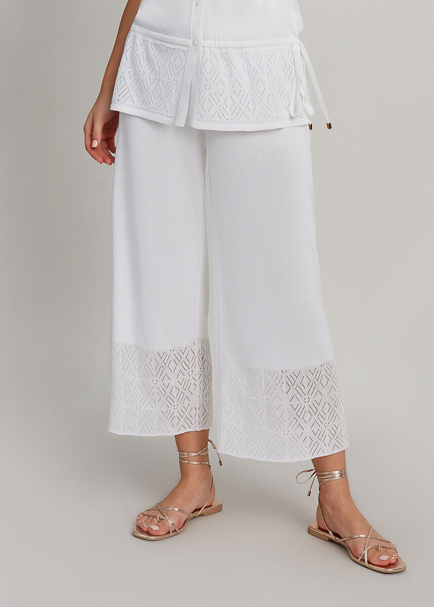 Beyaz Yazlık Crop Triko Pantolon · 5