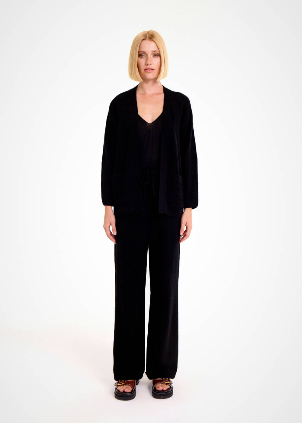 BLACK CASHMERE KNIT PANTS - 2