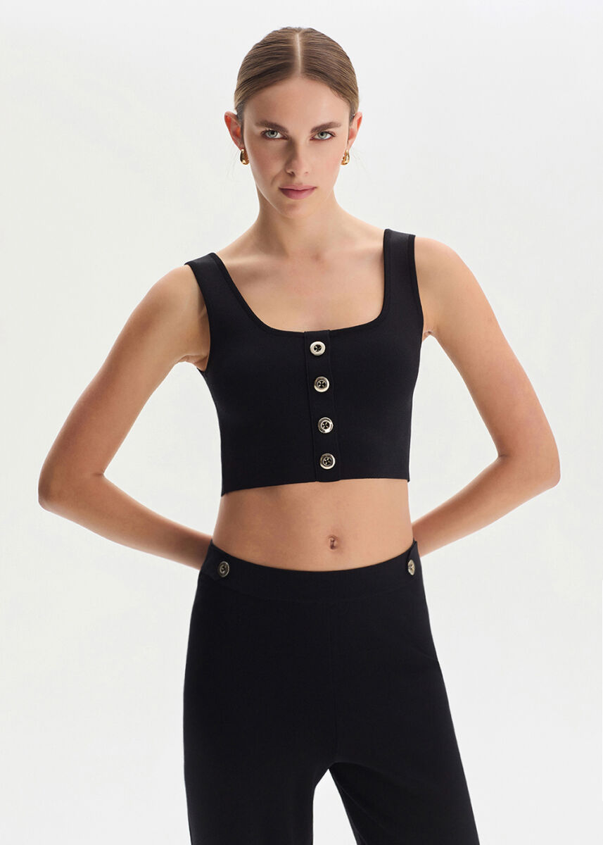 Black Crop Knıt Top - KNITSS