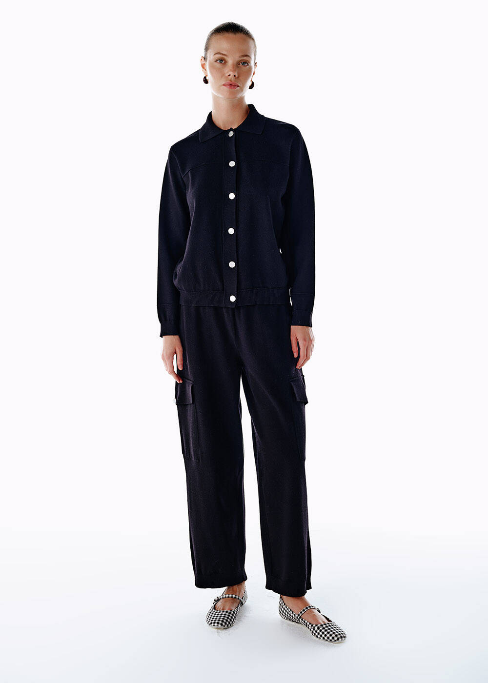 BLACK KNIT CARGO PANTS - 2