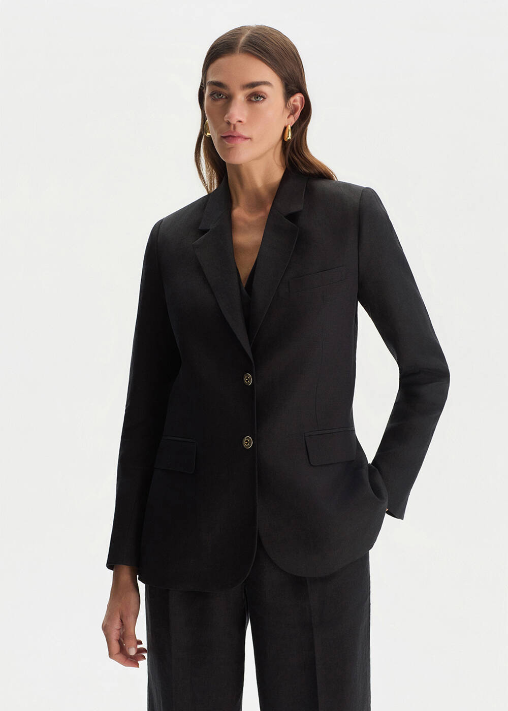 BLACK LINEN BLAZER JACKET - 1