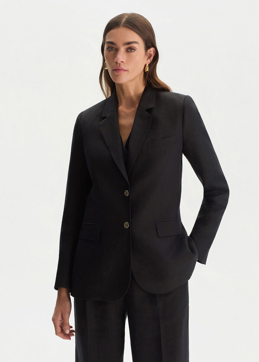 BLACK LINEN BLAZER JACKET - KNITSS