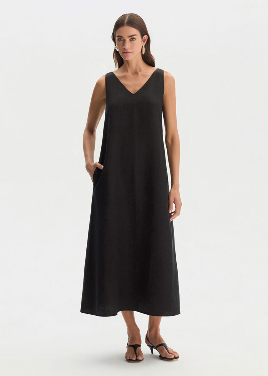 BLACK LINEN DRESS - KNITSS