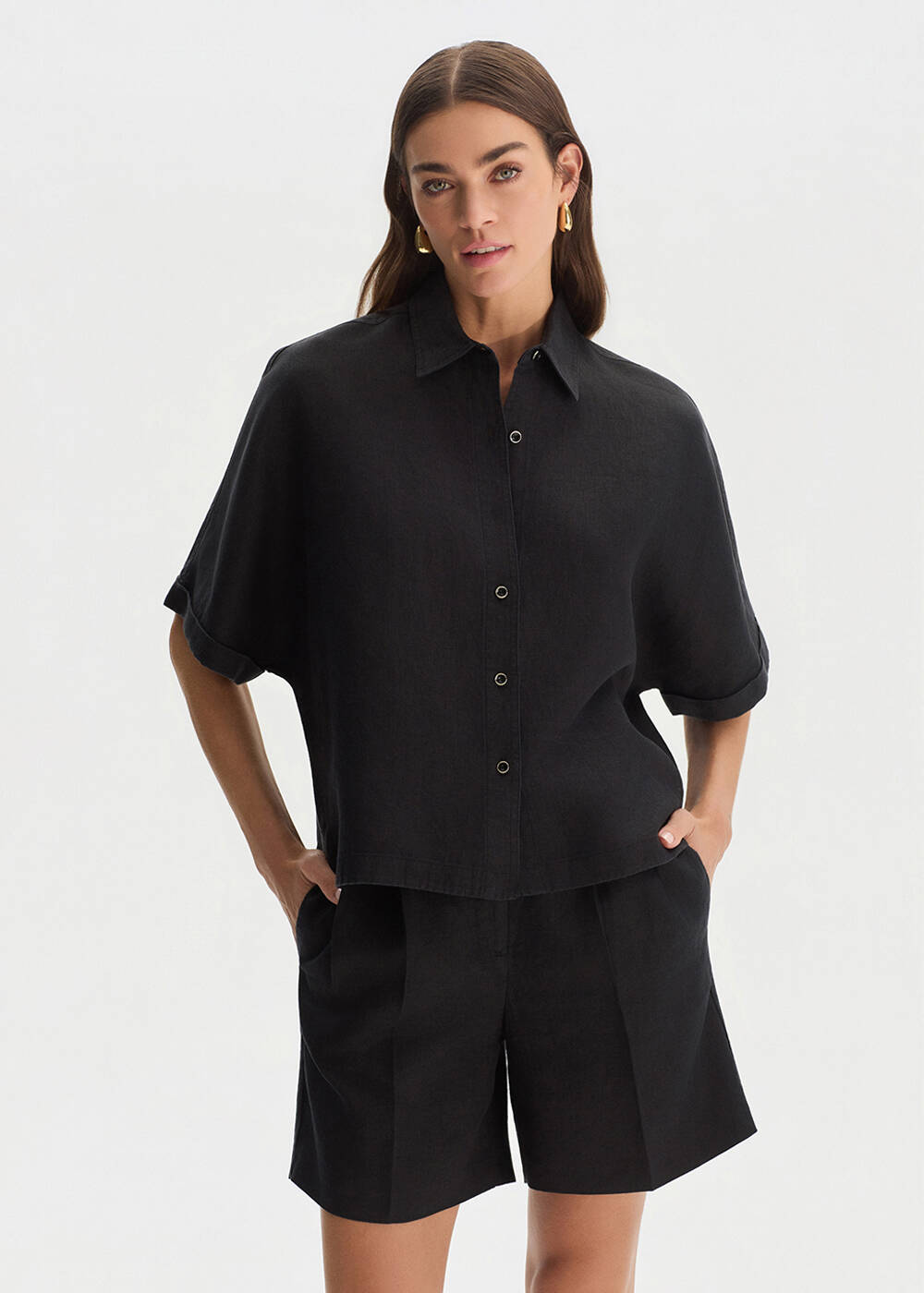 BLACK LINEN OVERSIZE TOP - 1