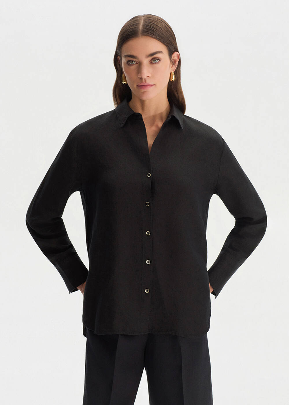 BLACK LINEN SHIRT - 1