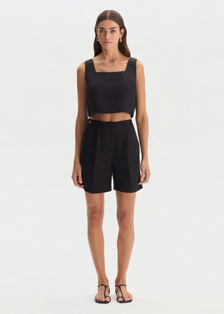 BLACK LINEN SHORTS - KNITSS