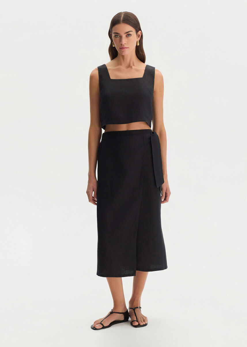 BLACK LINEN SKIRT - KNITSS