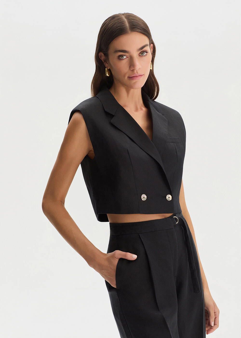 BLACK LINEN VEST - 1