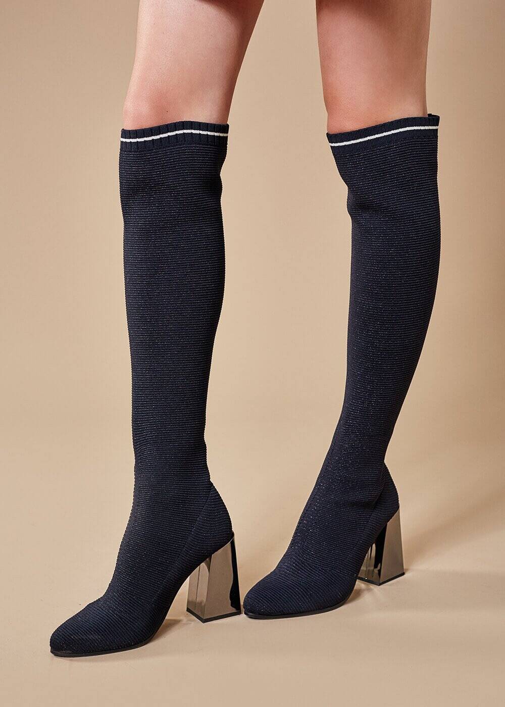 BLACK LUREX KNIT SOCK BOOTS - 1