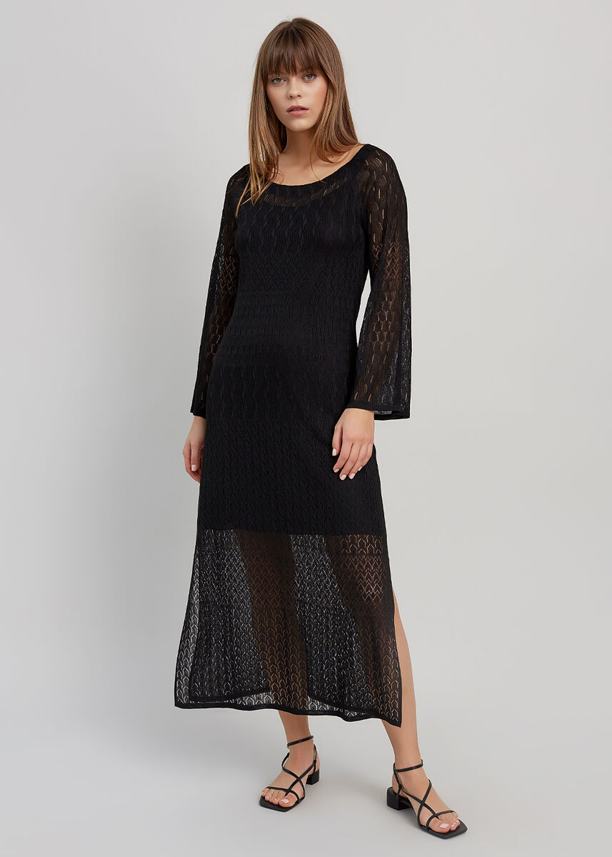 Black Pointelle Knit Midi Dress | Knitss