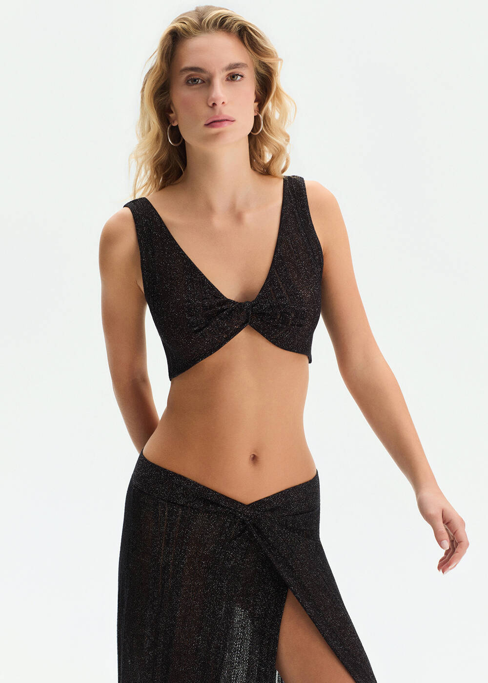 BLACK SHIMMERY KNIT SKIRT - 2
