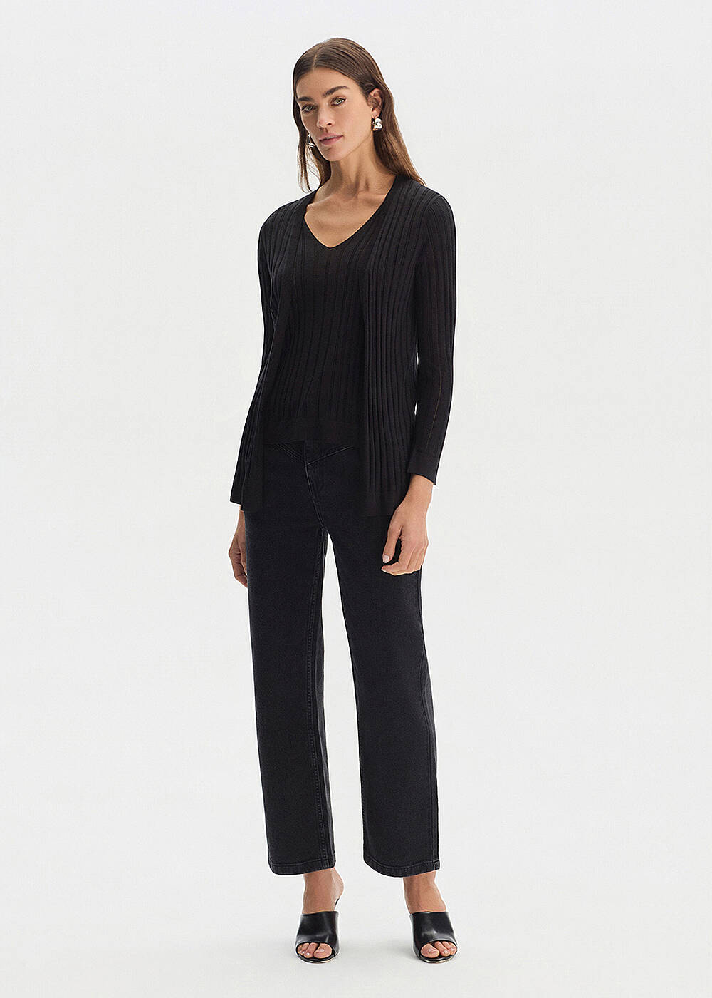 BLACK SILK BLEND KNIT CARDIGAN - 2