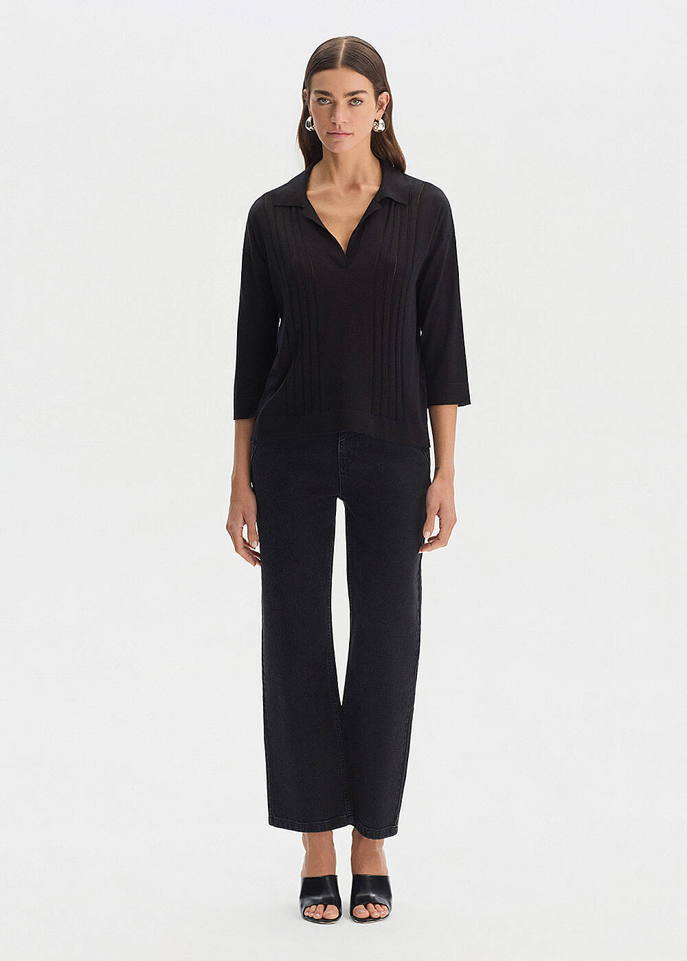 BLACK SILK BLEND POLO NECK SWEATER - 2