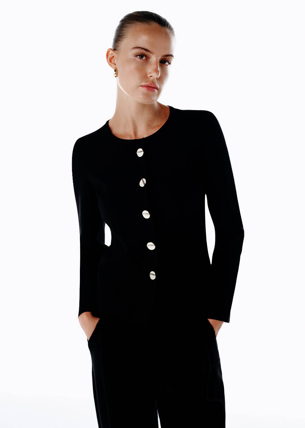 BLACK SLIM FIT KNIT JACKET - 1