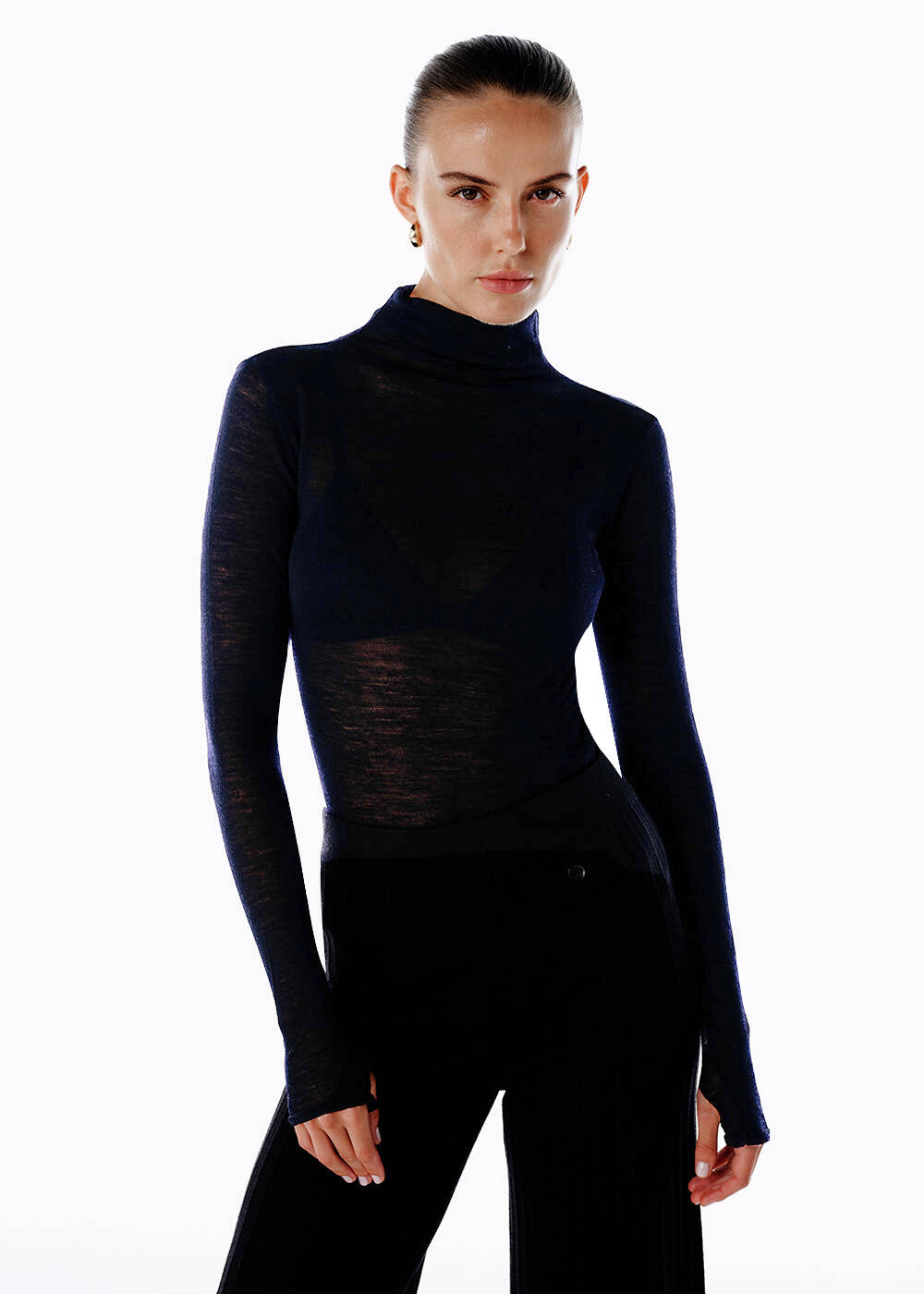 BLACK ULTRAFINE MERINO WOOL BLEND KNIT TOP - 1