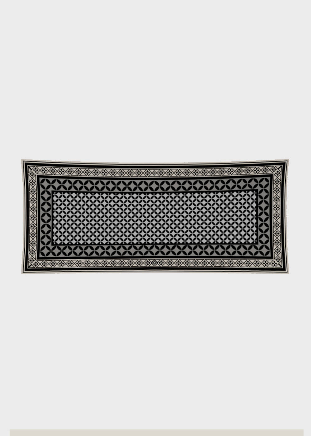 BLACK WHITE GEOMETRIC PATTERN PHERAHS LOGOED PURE SILK SCARF - 2