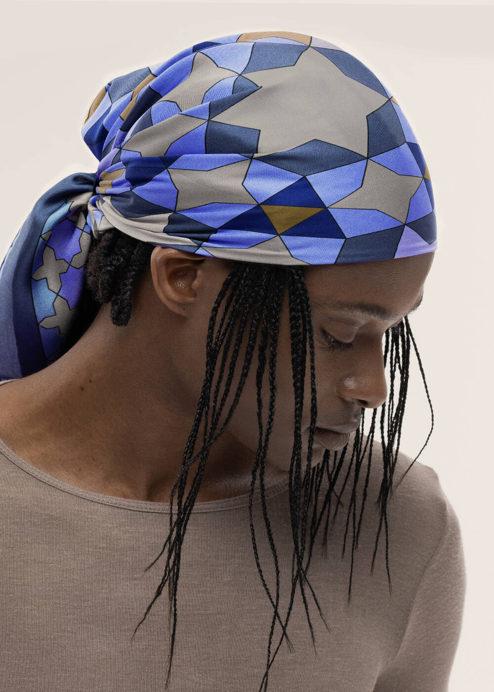 BLUE PHERAHS LOGOED PURE SILK SCARF - 1