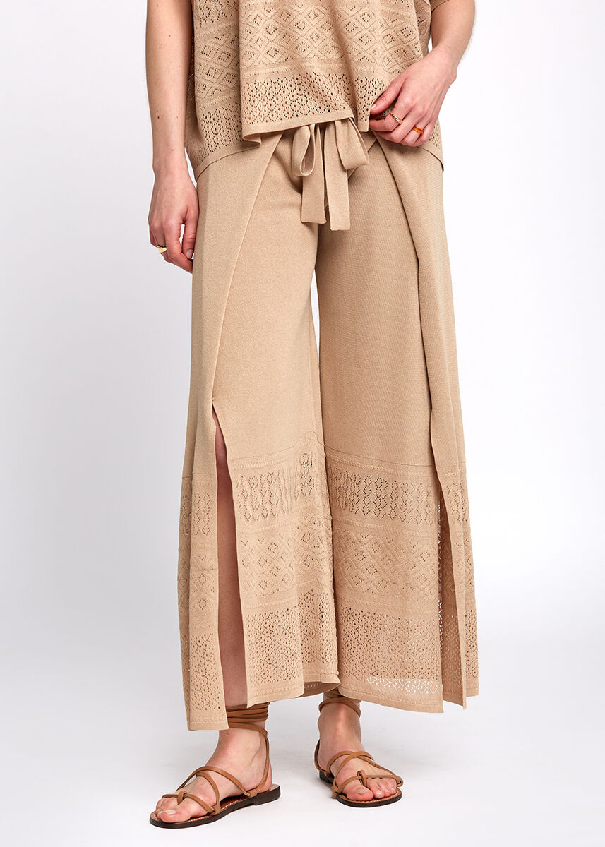 Bohem Tarz Crop Bej Triko Pantolon