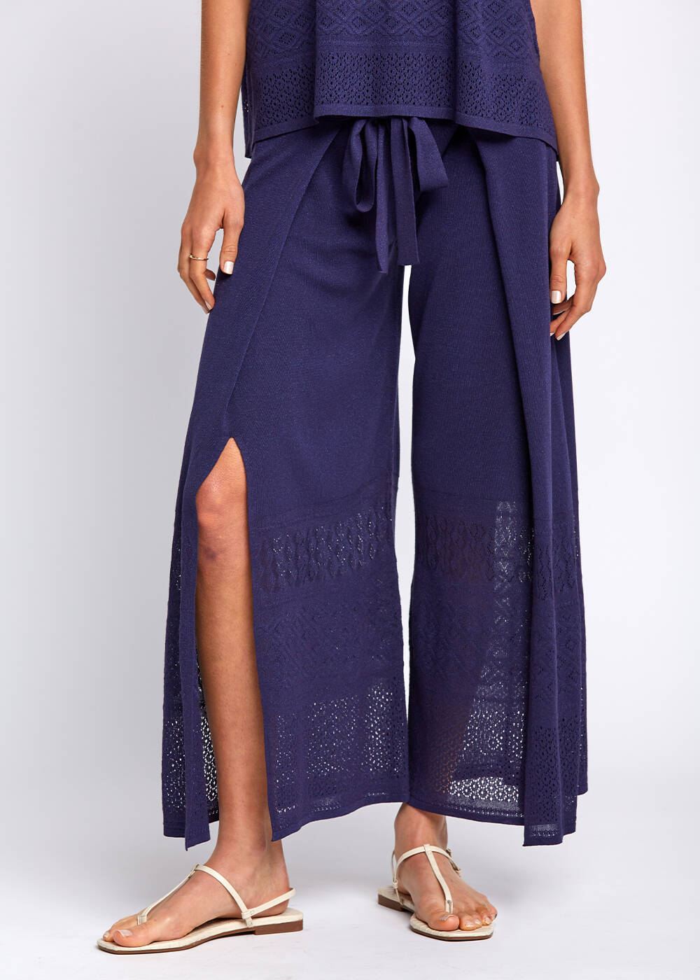 Bohem Tarz Crop Lacivert Triko Pantolon - 1