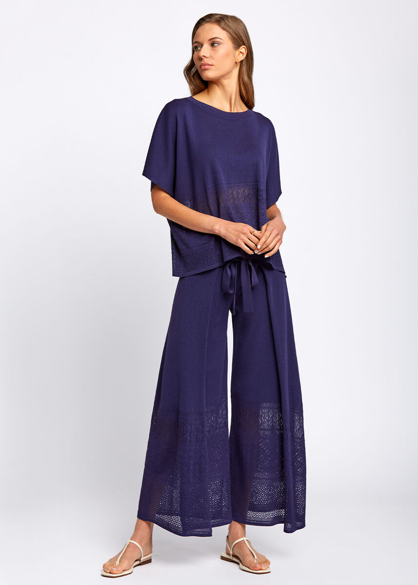 Bohem Tarz Crop Lacivert Triko Pantolon · 2