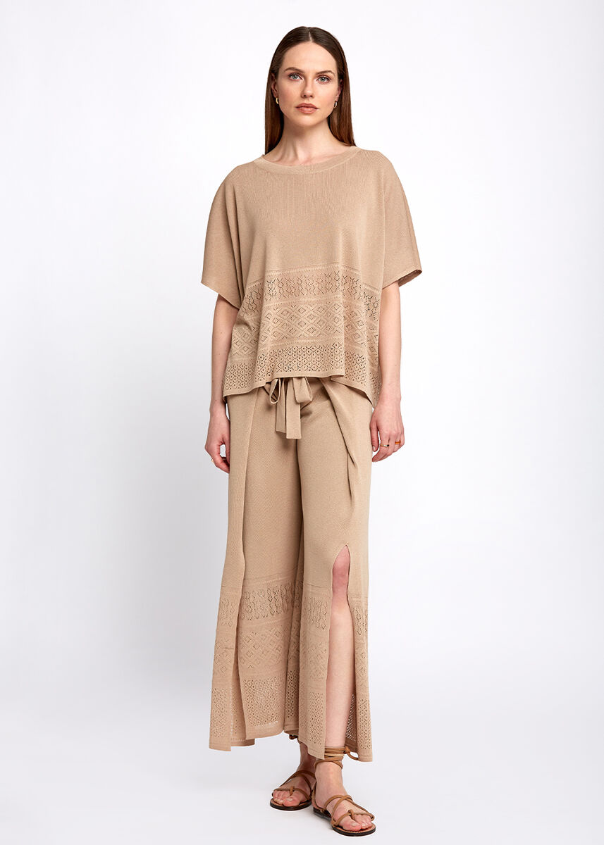 Bohem Tarz Oversize Bej Triko Üst · 2