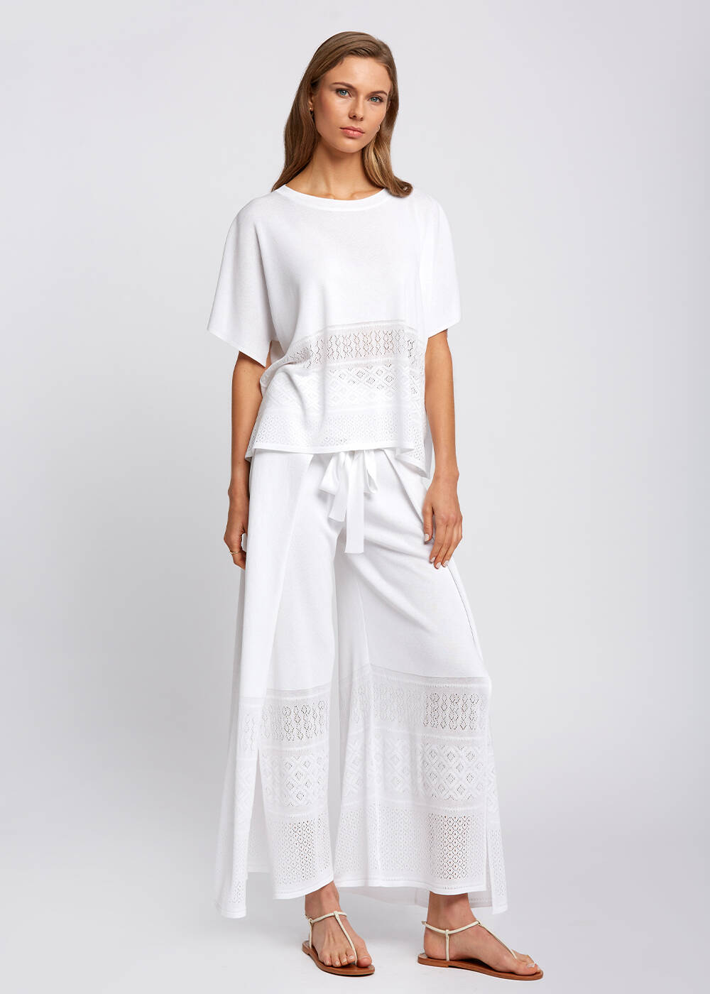 Bohemian Cropped White Knit Pants - 2