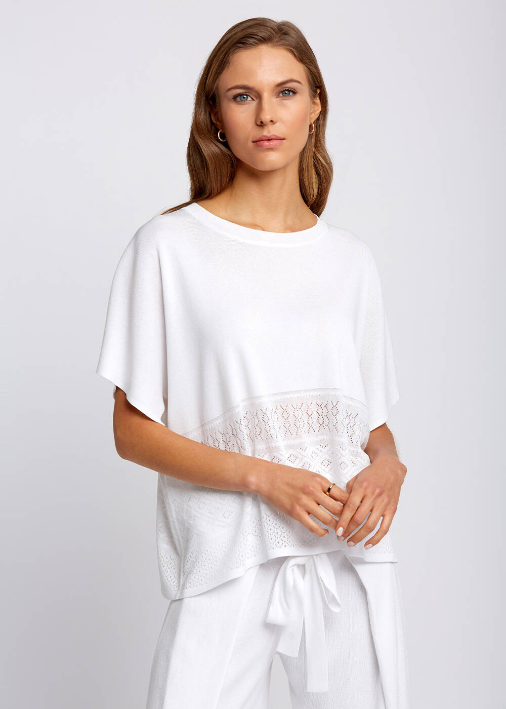 Bohemian Oversize White Knit Top - 1