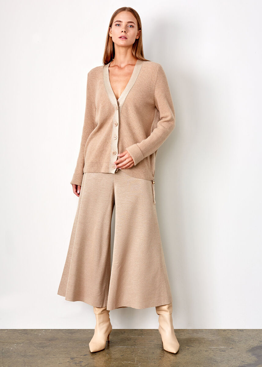 Bol Kesim İtalyan İplik Crop Bej Triko Pantolon · 5