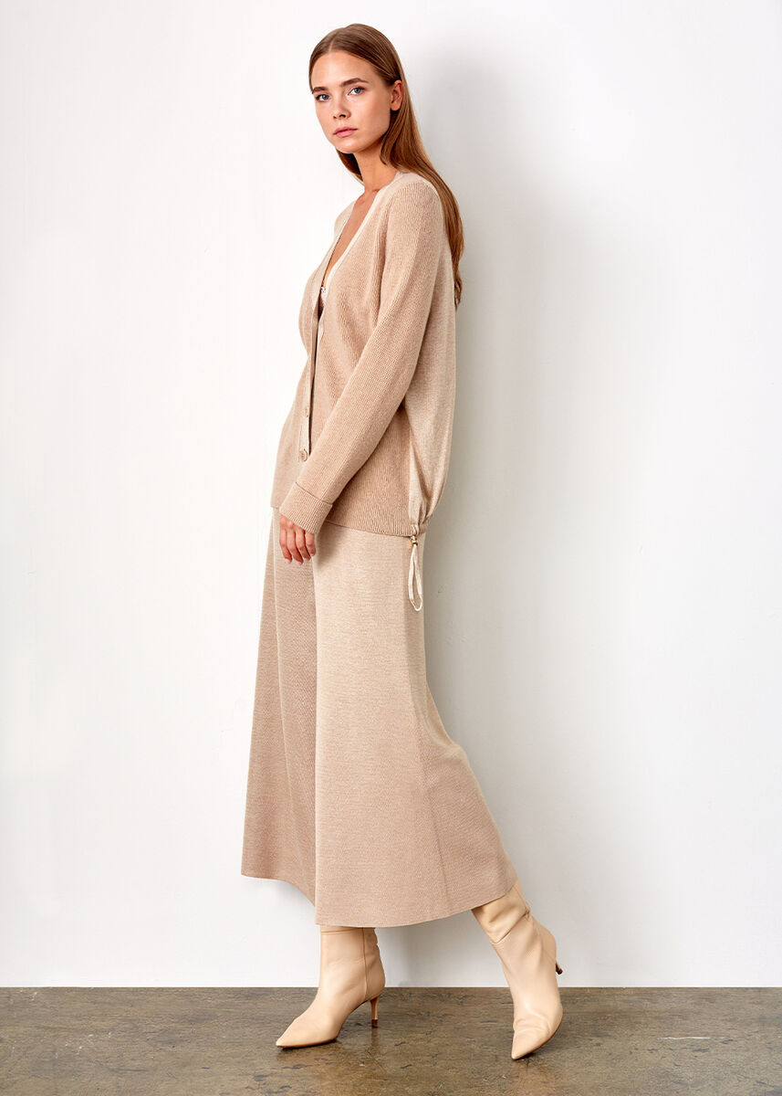 Bol Kesim İtalyan İplik Crop Bej Triko Pantolon · 6