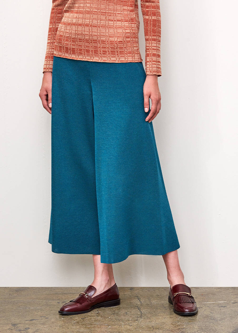 Bol Kesim Crop PETROL RENGİ Triko Pantolon - 1