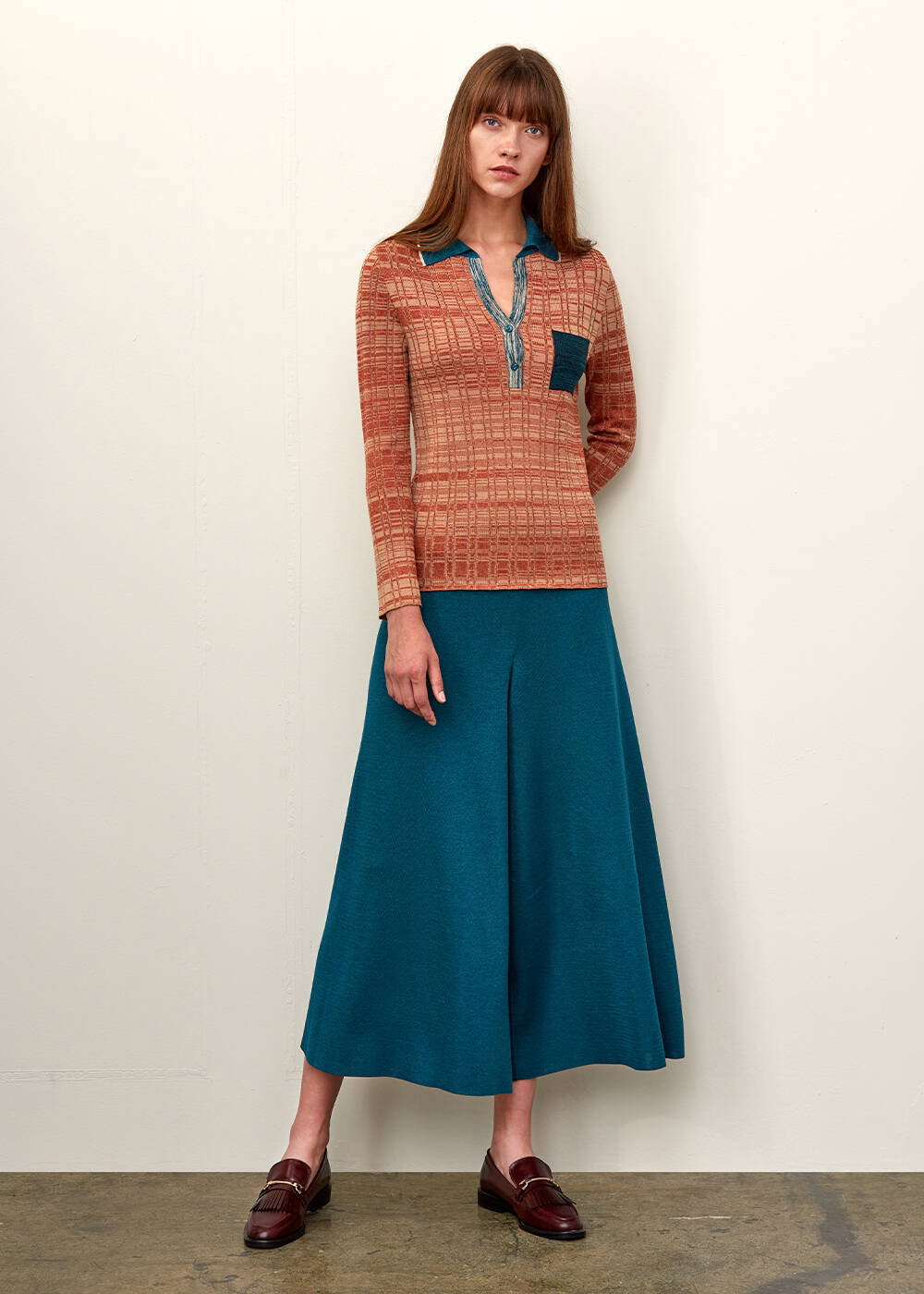 Bol Kesim Crop PETROL RENGİ Triko Pantolon - 2