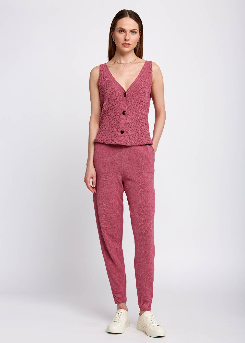 Braid Detailed Sleeveless Pink Knit Top - 2