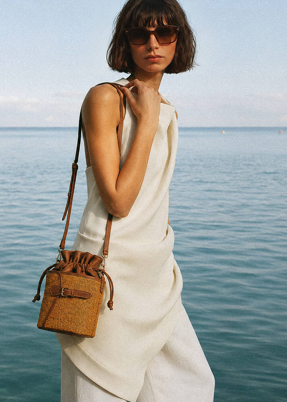 Brown Straw Bucket Shoulder Bag - Pherahs - 1