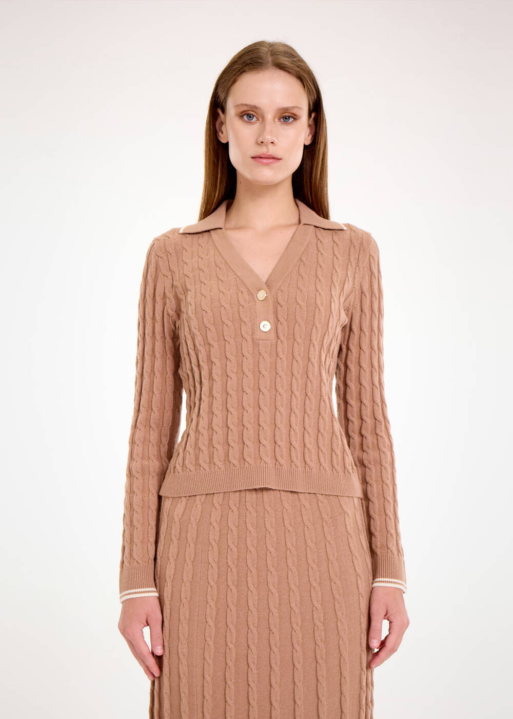 Camel Cable Knit Sweater Top