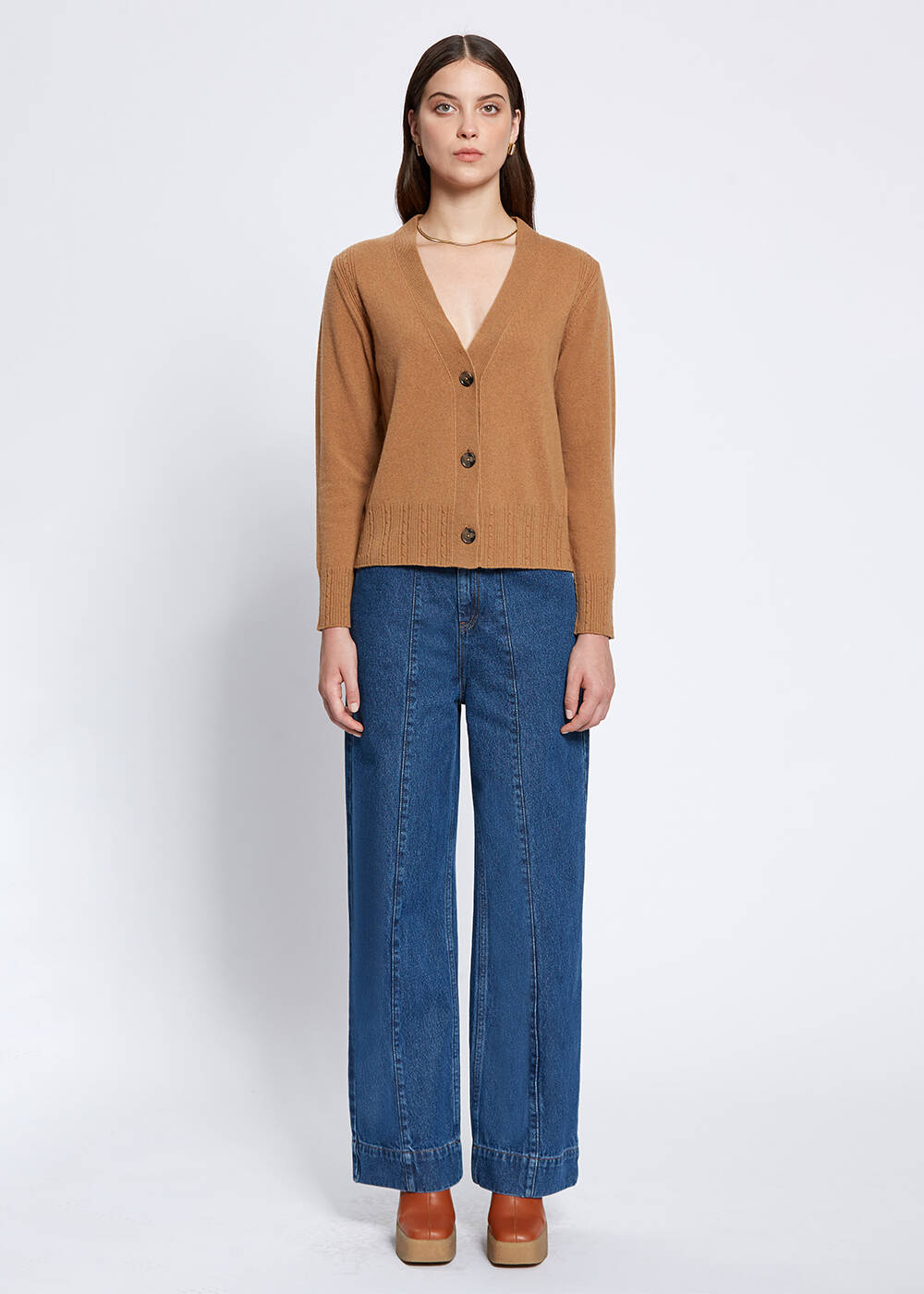 Cable Detailed Camel Cashmere Knit Cardigan - 2
