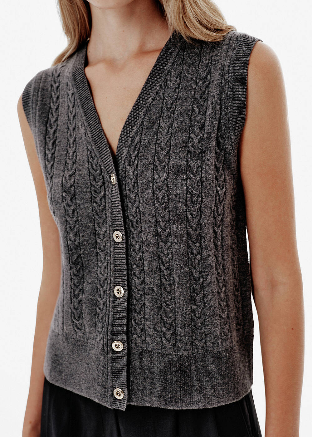 Cable Knit Detail Grey Vest - 2