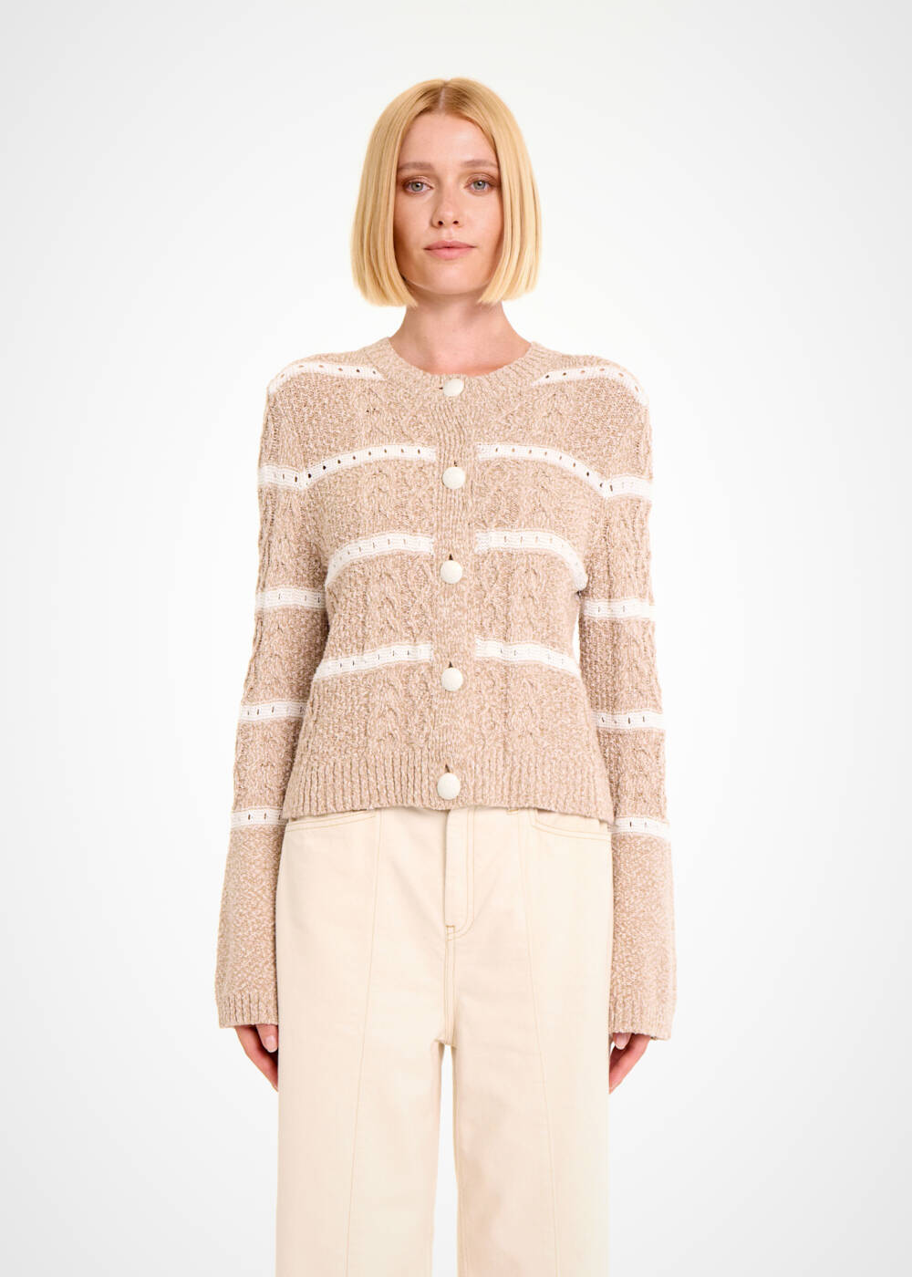 Cable Pattern Camel Mouline Knit Cardigan | Knitss