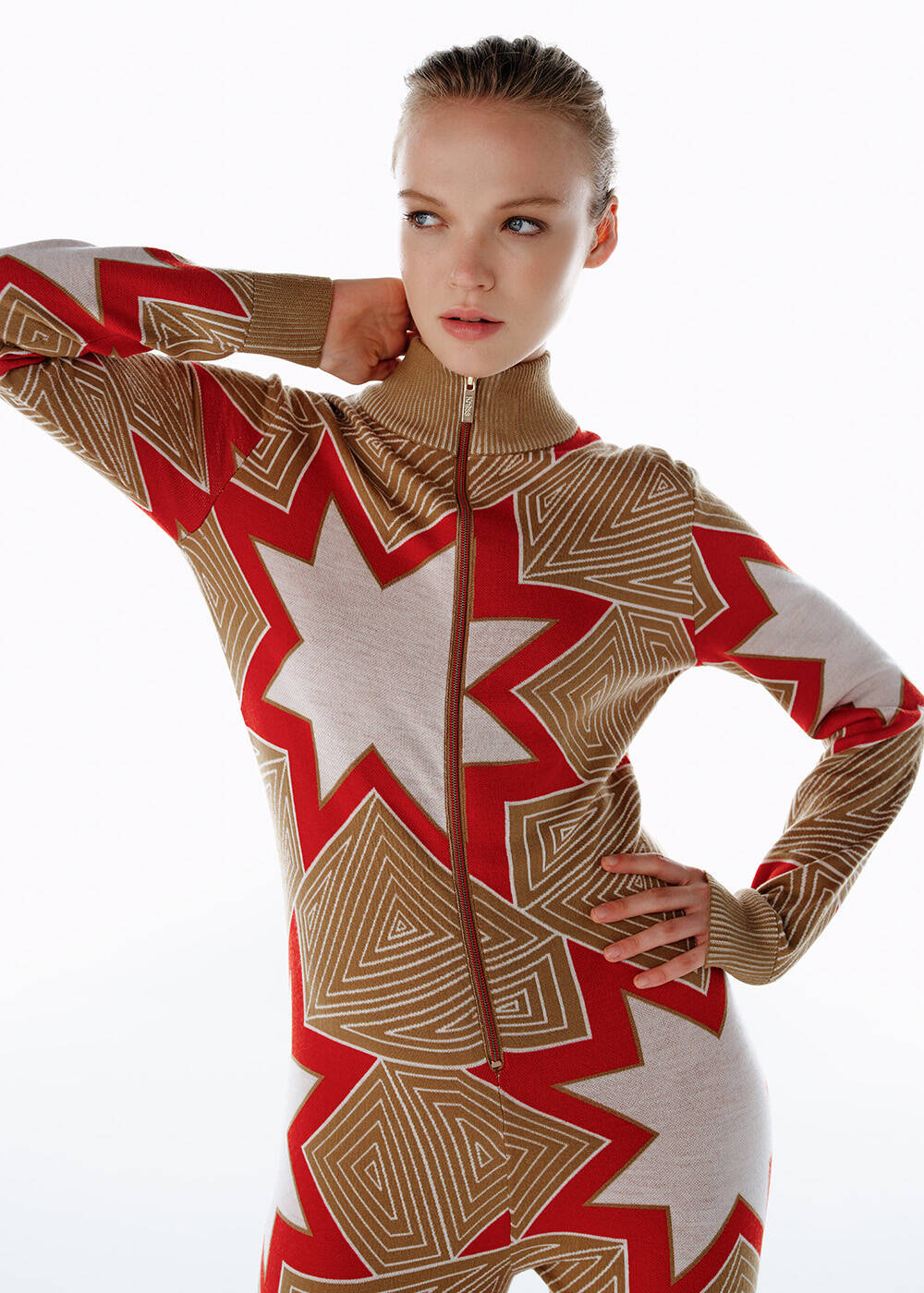 CAMEL ICONIC APRÈS SKI STAR PATTERNED KNIT JUMPSUIT - 2