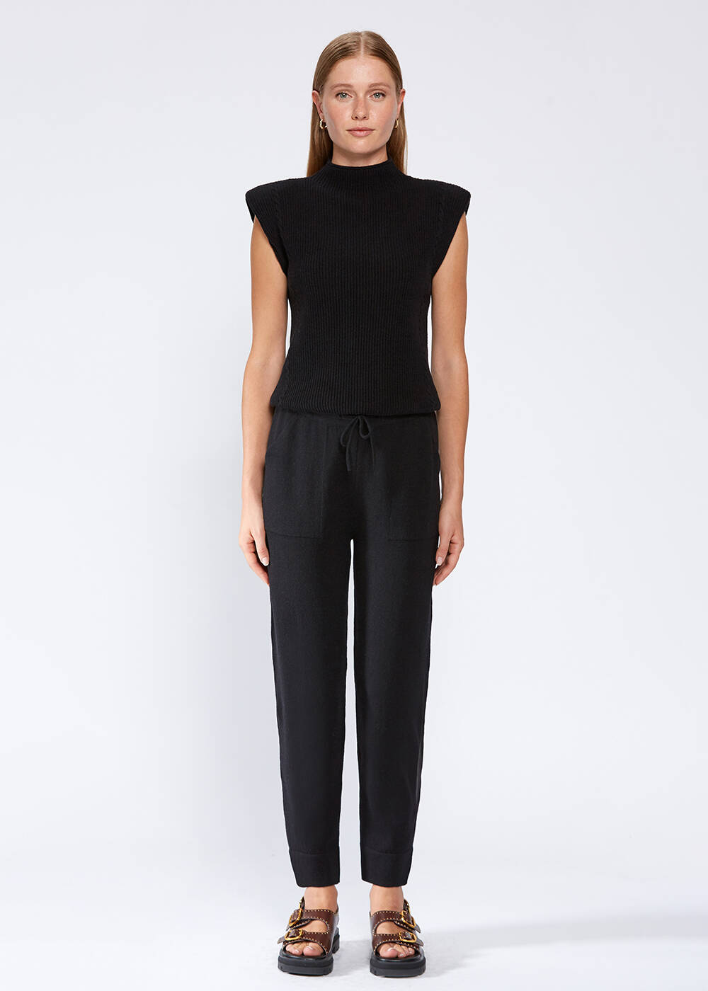 Cashmere Black Knit Jogger Pants - 1