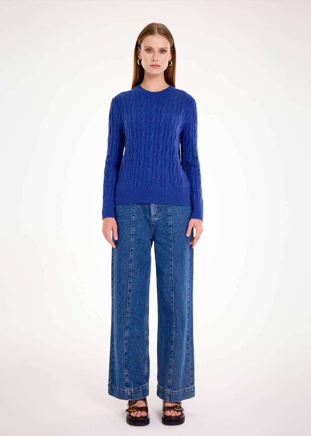 CASHMERE BLEND CABLE BLUETTE KNIT SWEATER - 2