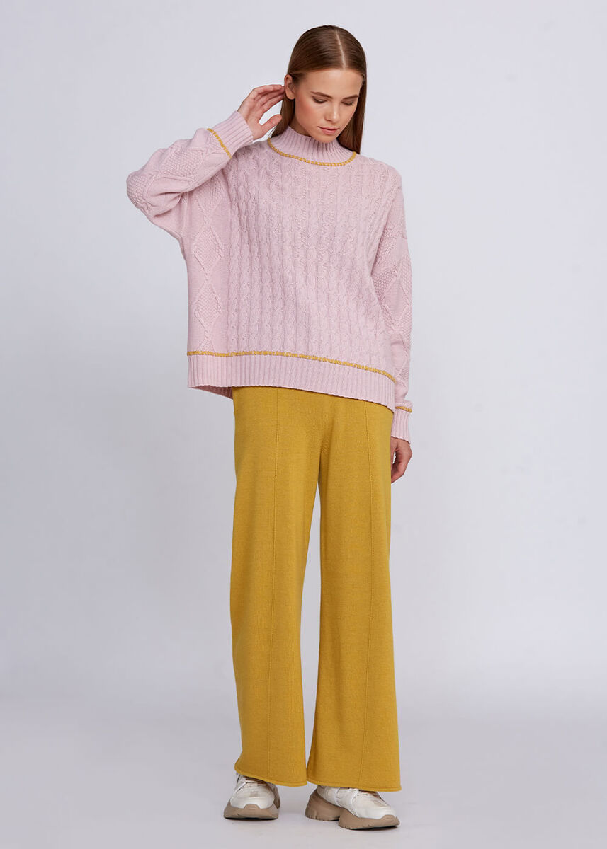 Cashmere Blend Cable Detailed Rose Knit Sweater