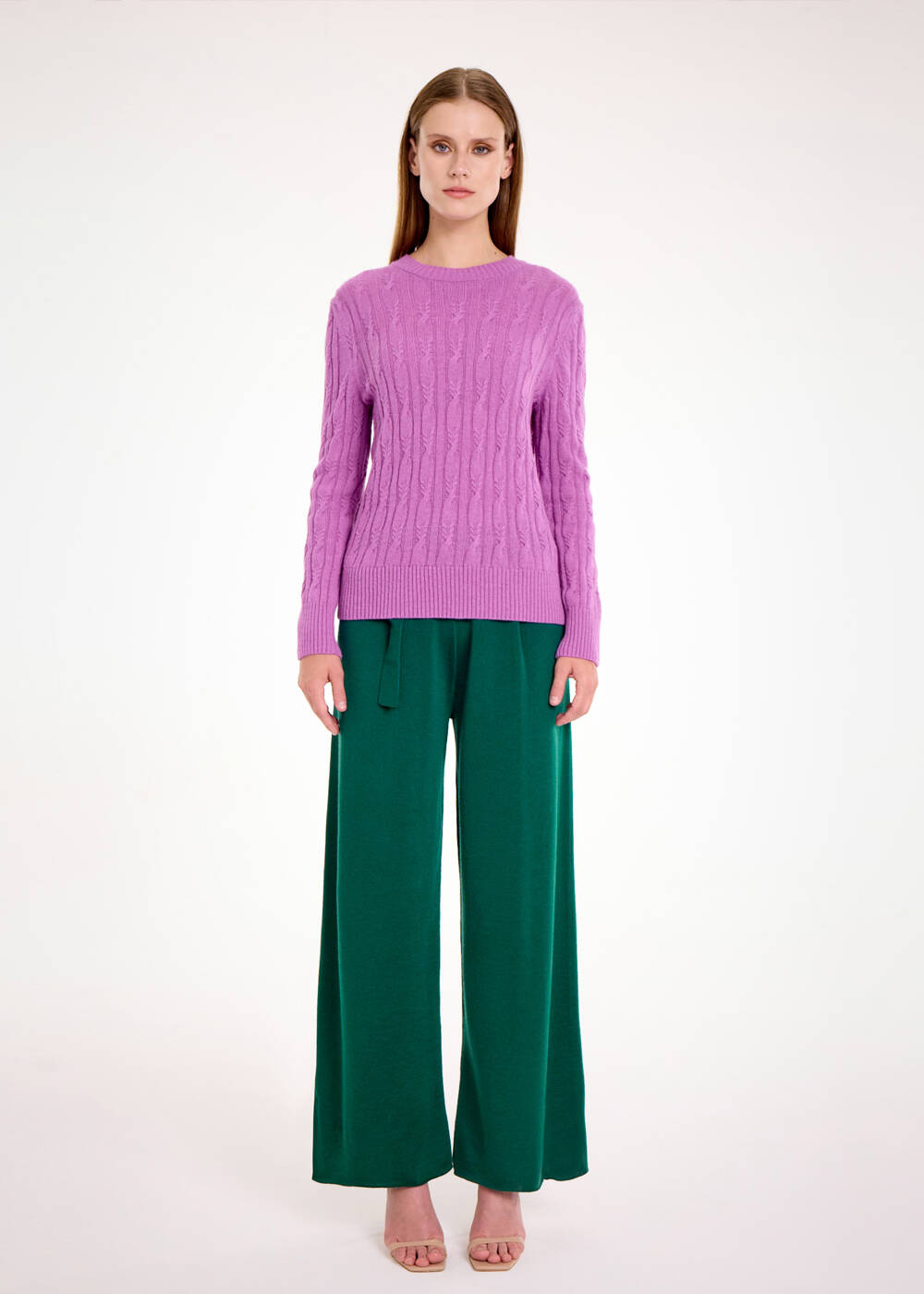 CASHMERE BLEND CABLE MAUVE KNIT SWEATER - 2