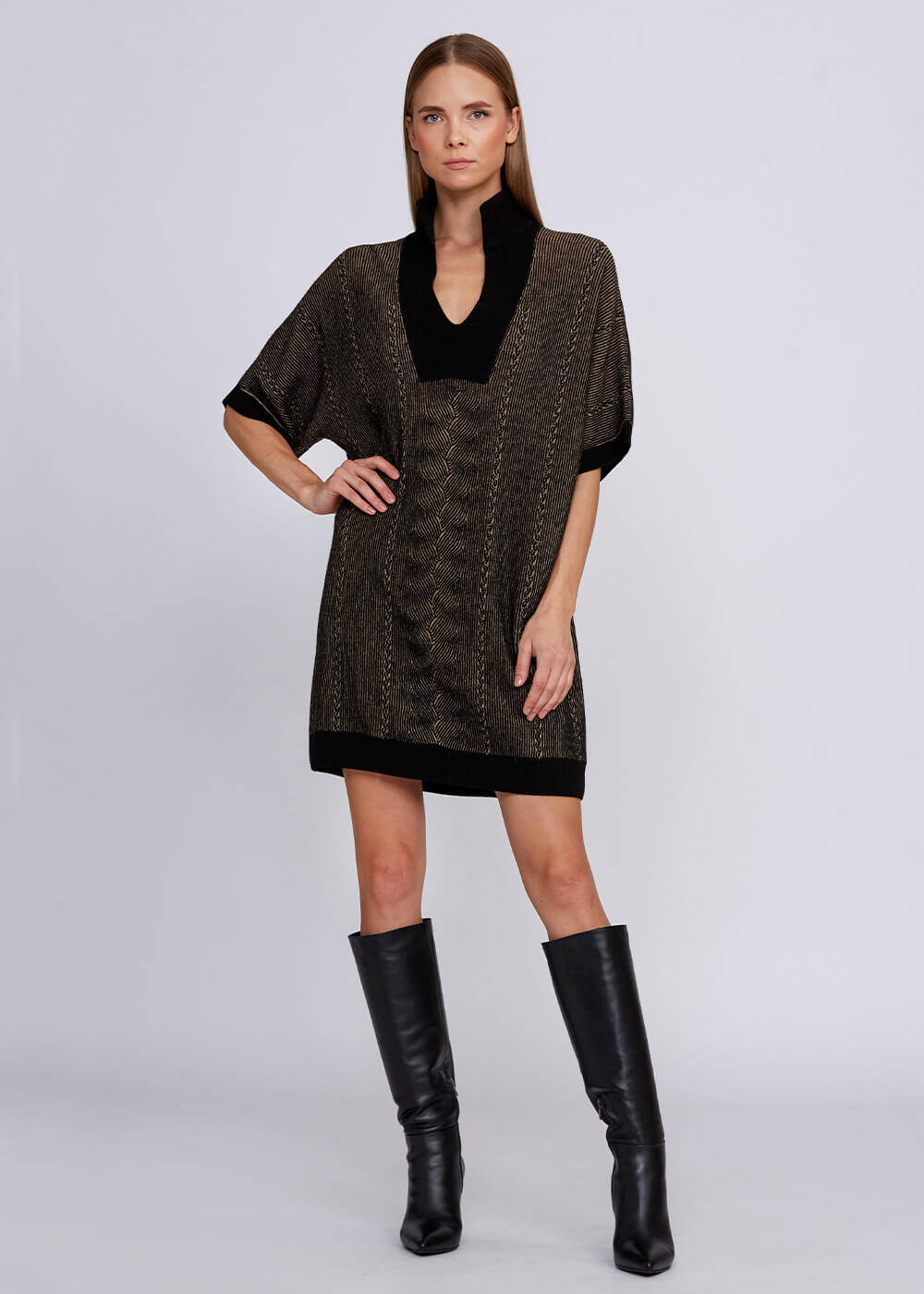 Cashmere Blend Contrast Detailed Knit Dresses - 1