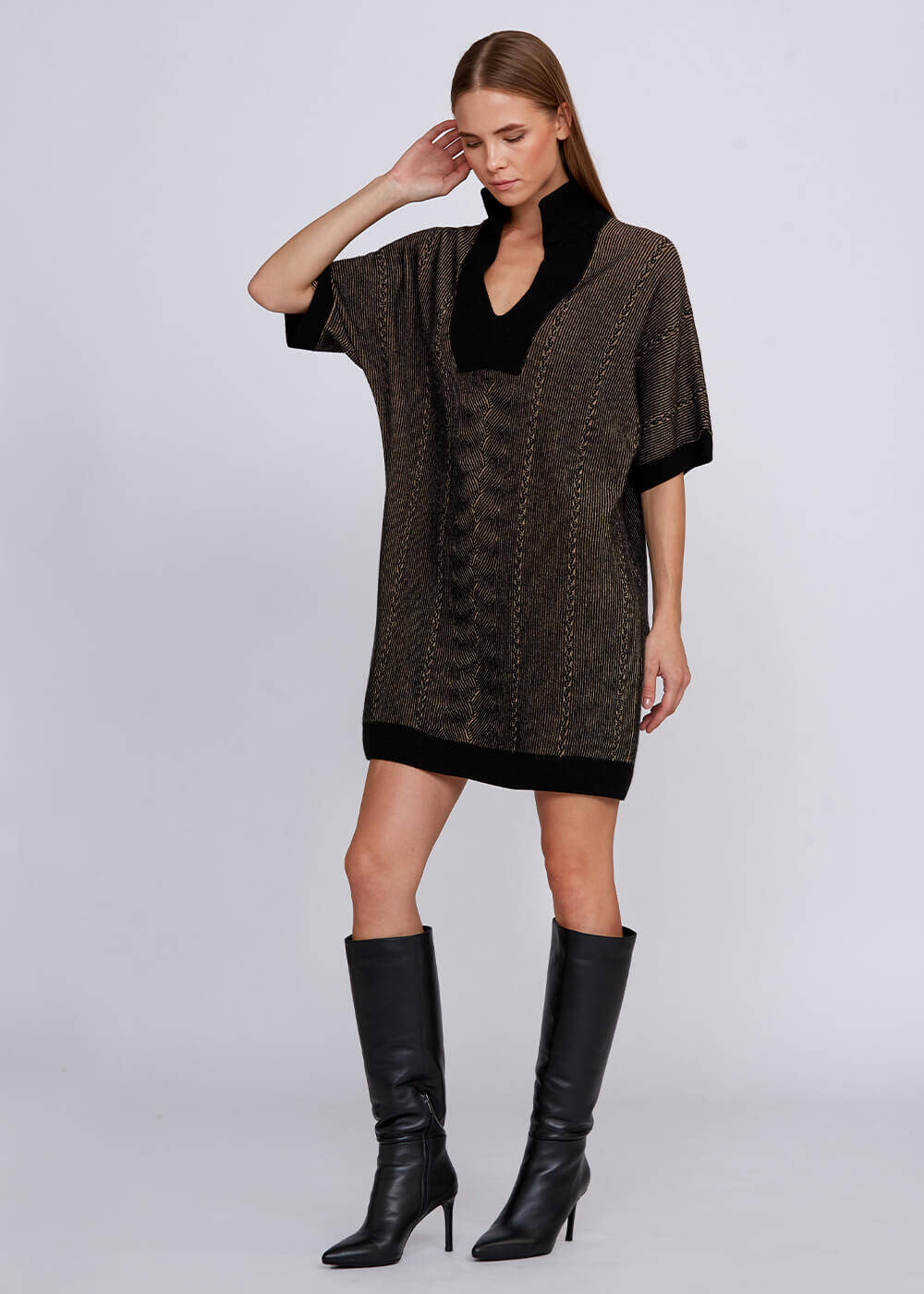 Cashmere Blend Contrast Detailed Knit Dresses - 2