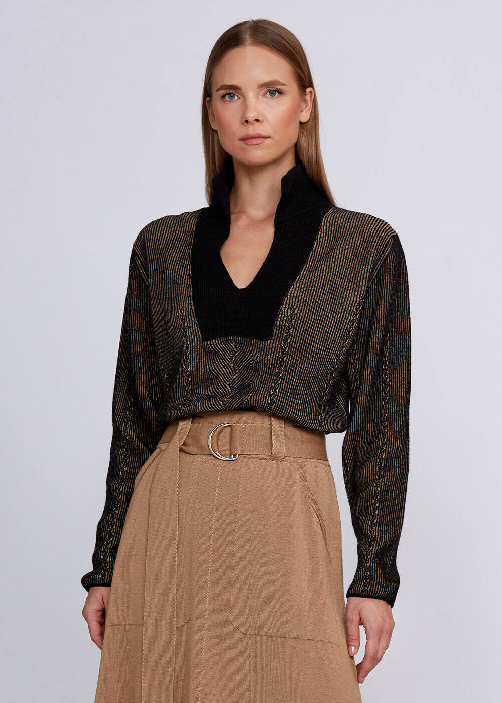 Cashmere Blend Contrast Detailed Knit Sweater - 1