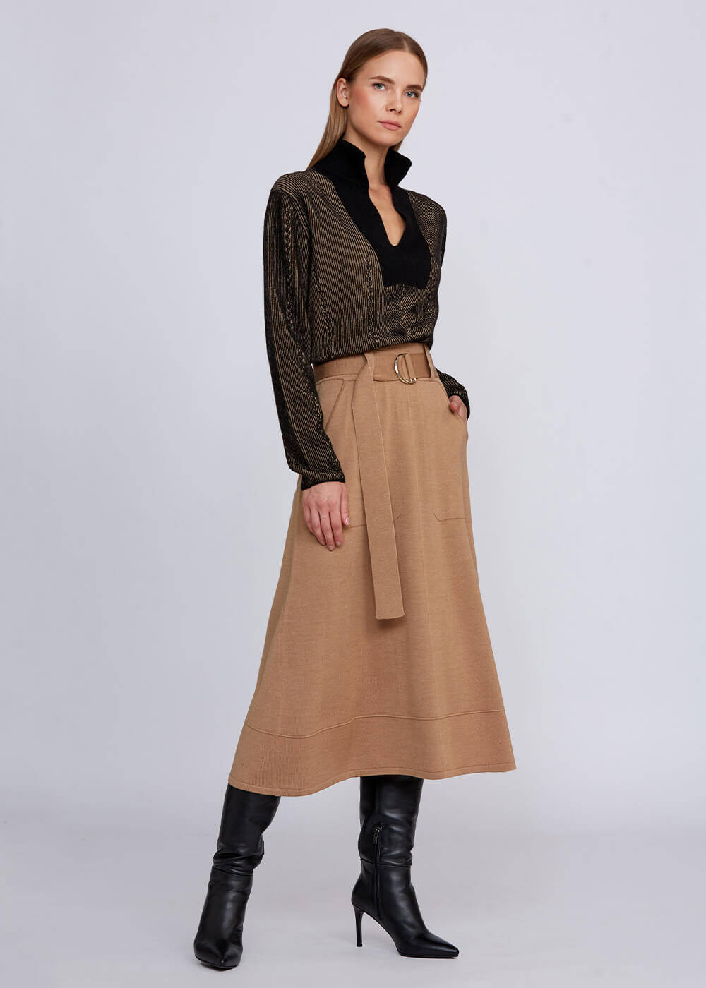 Cashmere Blend Contrast Detailed Knit Sweater - 2