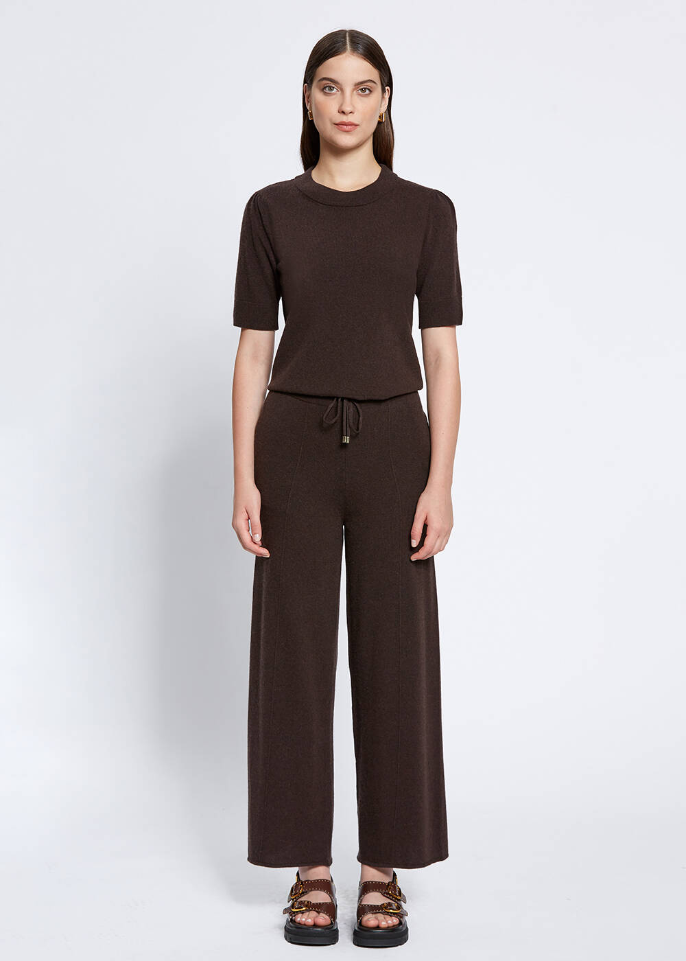 Cashmere Blend Drawstring Ebony Knit Pant - 1